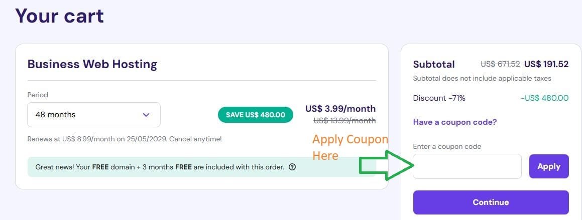 Hostinger Apply coupon