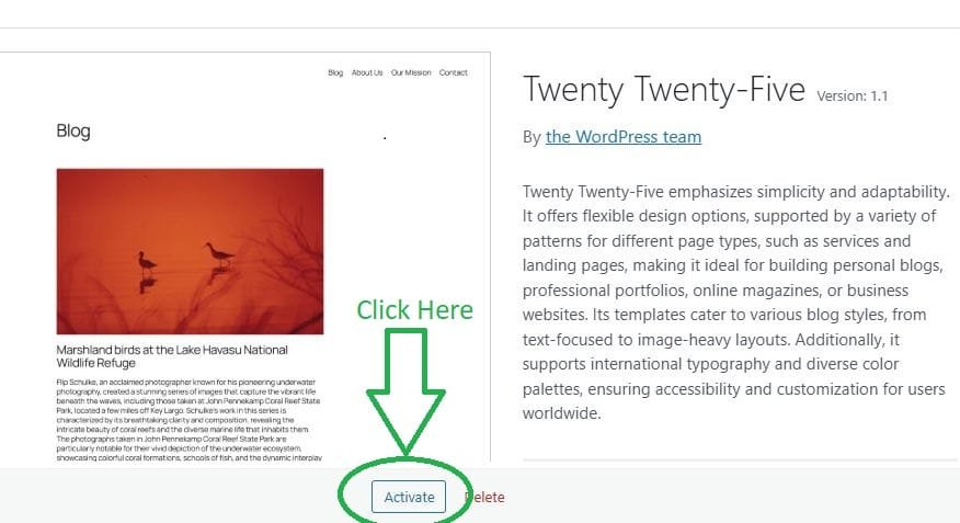 Activating WordPress Theme