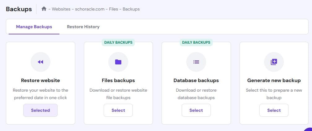 Hostinger backup
